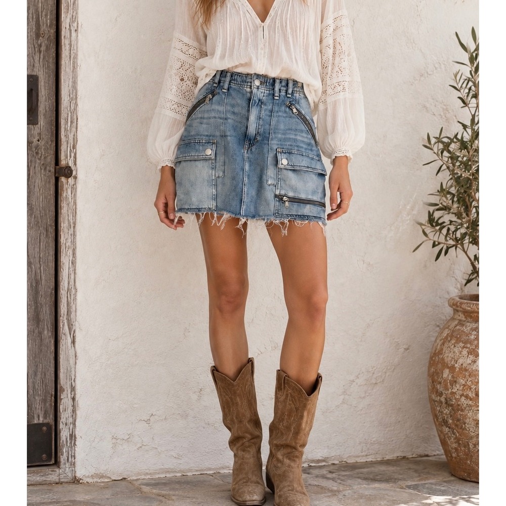 WE THE FREE x FREE PEOPLE Cargo Denim Cutoff Mini Skirt